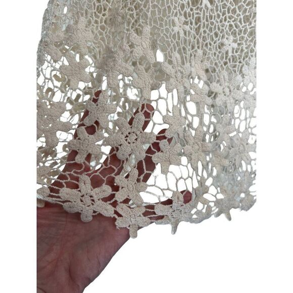 Fever Round Neck Crocheted High Low Hem Cover Up Blouse.  Beige.  Size Medium - Picture 3 of 11